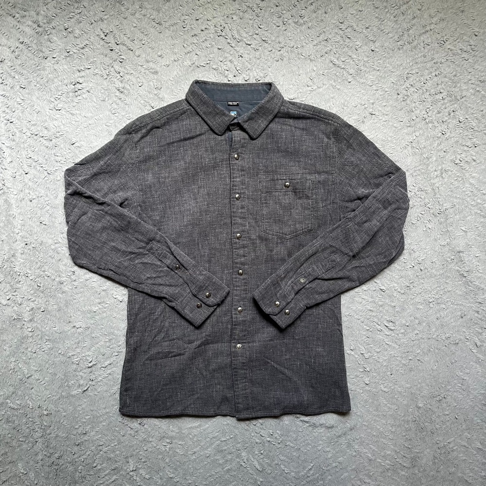 Kuhl Shirt Mens Medium Gray Uproar 5 Panel Waffle Knit Button Up Trail Hiking